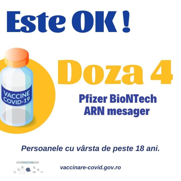 Administrarea dozei a 4-a de vaccin Comirnaty – Pfizer BioNTech este posibilă, după recomandările EMA și ECDC